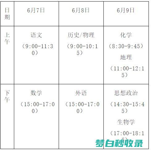 高考时间安排表 (高考时间安排表格)