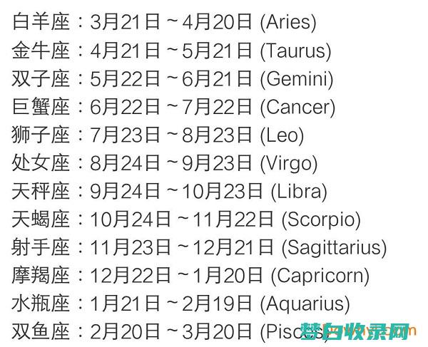 星座月份表12星座配对